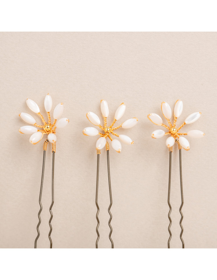 Épingles à cheveux mariée Orea moyennes en nacre - Les Perles de la Bastide - Comptoir Doré