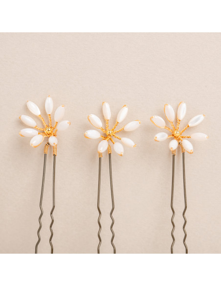 Épingles à cheveux mariée Orea moyennes en nacre - Les Perles de la Bastide - Comptoir Doré
