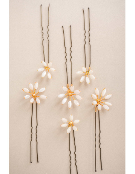 Épingles à cheveux mariée Orea moyennes en nacre - Les Perles de la Bastide - Comptoir Doré