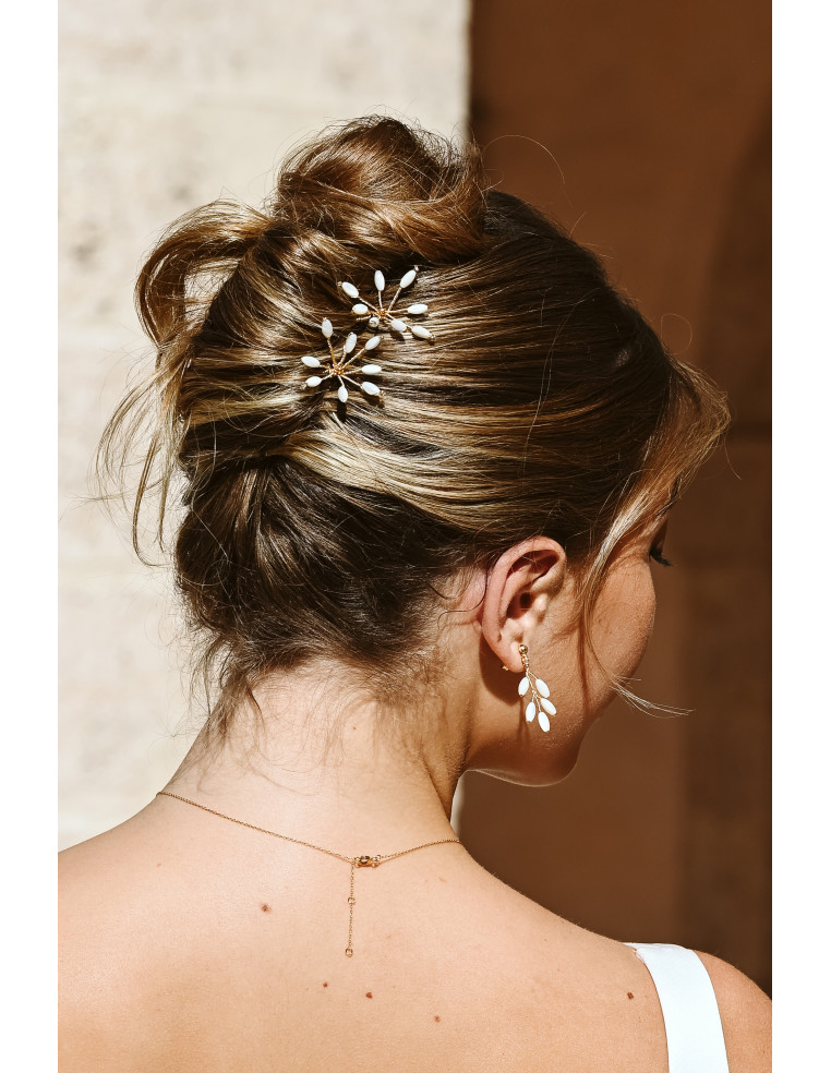 Épingle à cheveux mariée Orea grande en nacre - Les Perles de la Bastide - Comptoir Doré
