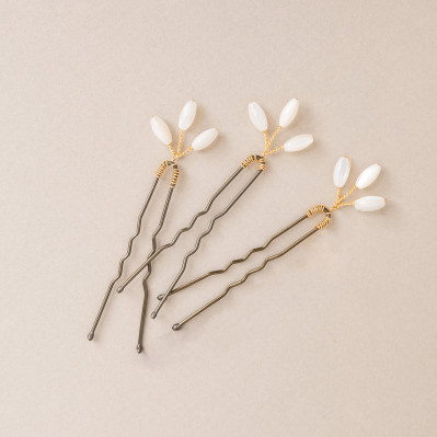 Épingles à cheveux mariée nacre Capucine - Les Perles de la Bastide - Comptoir Doré