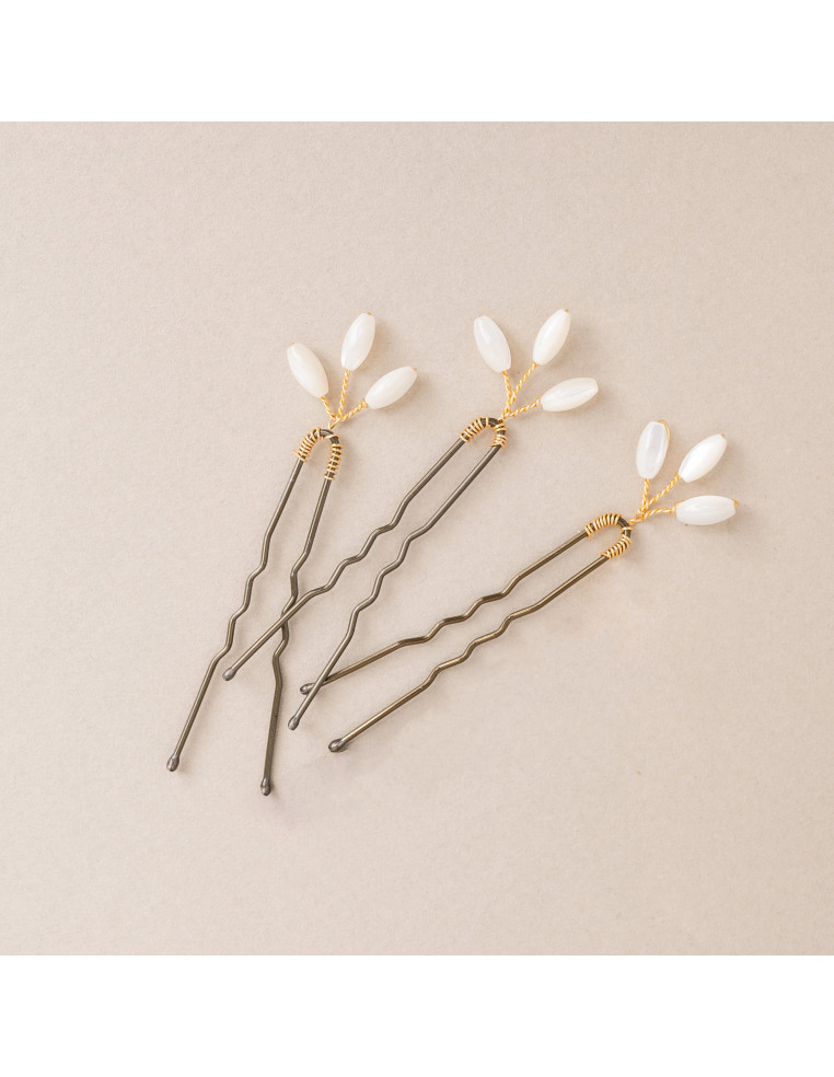 Épingles à cheveux mariée nacre Capucine - Les Perles de la Bastide - Comptoir Doré
