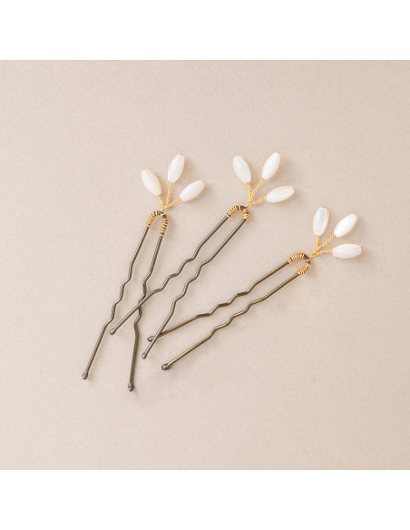 Épingles à cheveux mariée nacre Capucine - Les Perles de la Bastide - Comptoir Doré