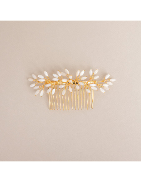 Peigne mariée Capucine nacre doré ou argenté - Les Perles de la Bastide - Comptoir Doré