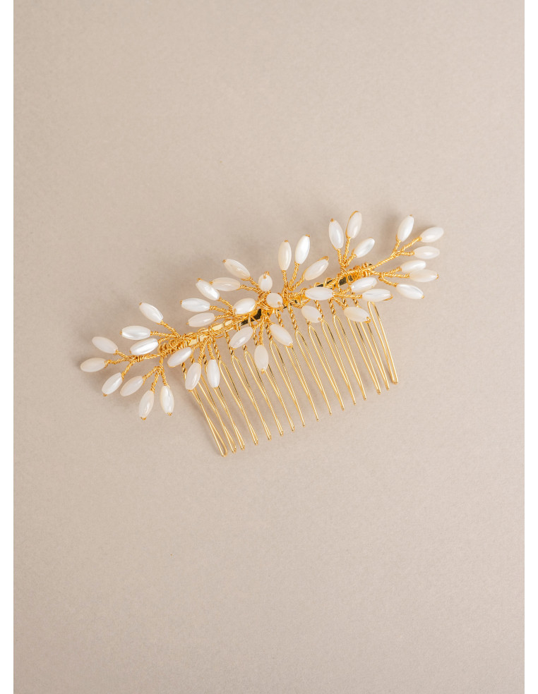 Peigne mariée Capucine nacre doré ou argenté - Les Perles de la Bastide - Comptoir Doré