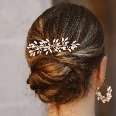 Peigne mariée Capucine nacre doré ou argenté - Les Perles de la Bastide - Comptoir Doré