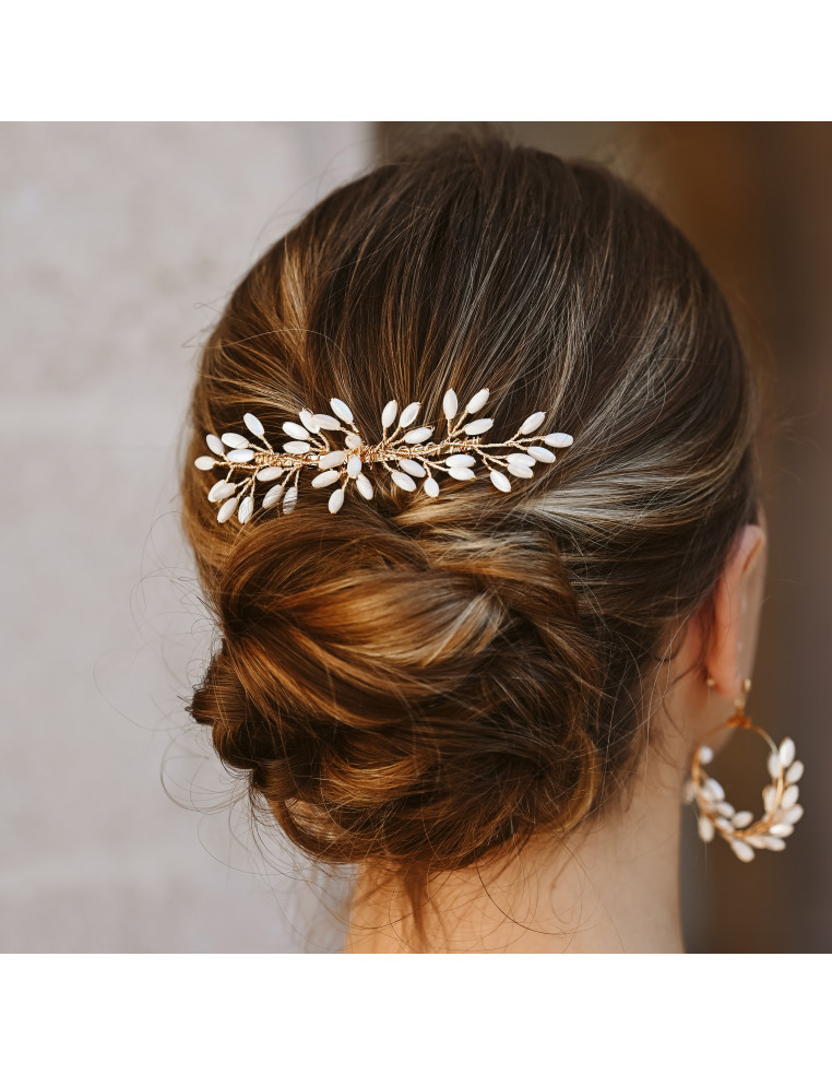 Peigne mariée Capucine nacre doré ou argenté - Les Perles de la Bastide - Comptoir Doré