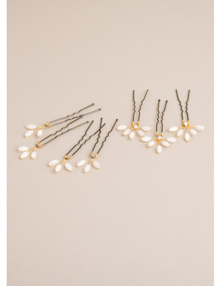 Épingles à cheveux mariée nacre Capucine - Les Perles de la Bastide - Comptoir Doré