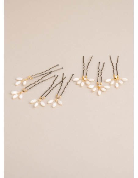 Épingles à cheveux mariée nacre Capucine - Les Perles de la Bastide - Comptoir Doré