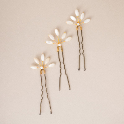 Épingles à cheveux mariée nacre Capucine moyennes - Les Perles de la Bastide - Comptoir Doré