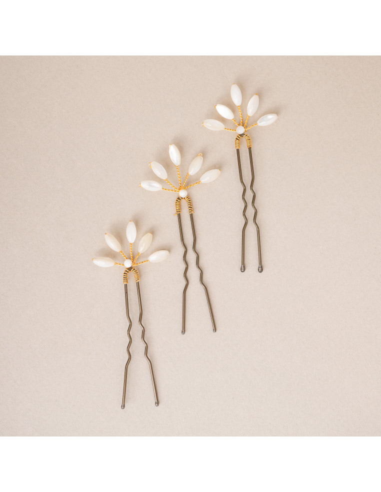 Épingles à cheveux mariée nacre Capucine moyennes - Les Perles de la Bastide - Comptoir Doré