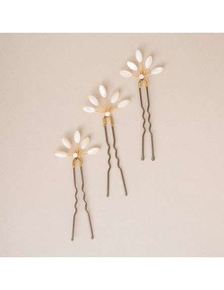 Épingles à cheveux mariée nacre Capucine moyennes - Les Perles de la Bastide - Comptoir Doré