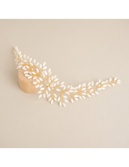 Bandeau mariée en nacre doré ou argenté - Les Perles de la Bastide - Comptoir Doré