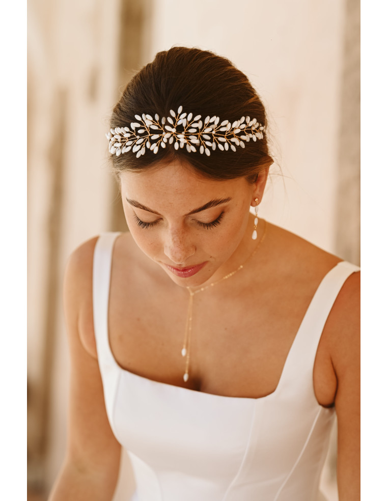 Bandeau mariée en nacre doré ou argenté - Les Perles de la Bastide - Comptoir Doré