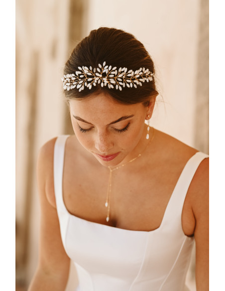 Bandeau mariée en nacre doré ou argenté - Les Perles de la Bastide - Comptoir Doré