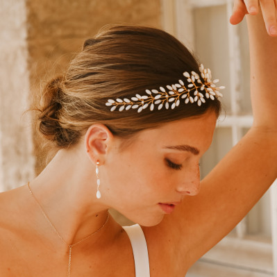 Bandeau mariée en nacre doré ou argenté - Les Perles de la Bastide - Comptoir Doré