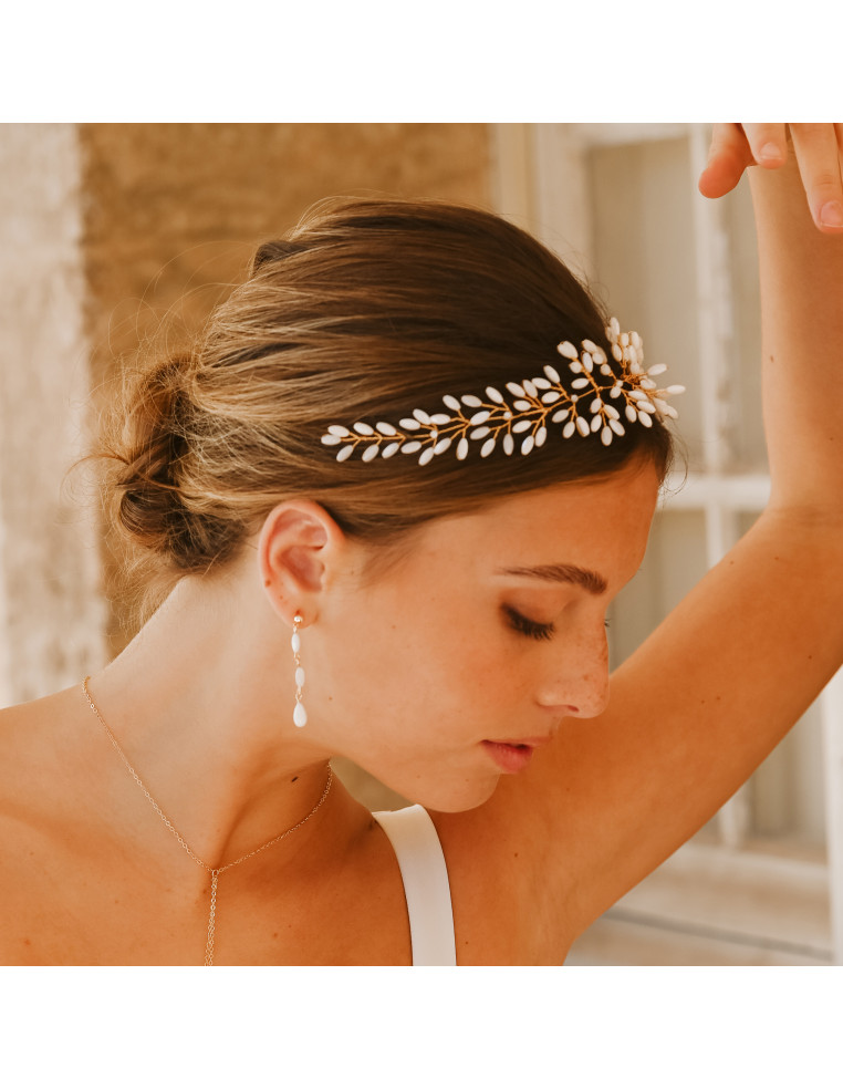 Bandeau mariée en nacre doré ou argenté - Les Perles de la Bastide - Comptoir Doré