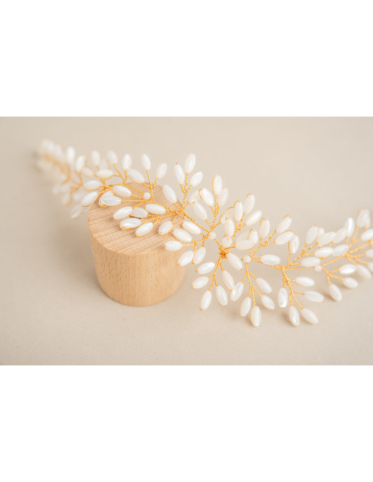 Bandeau mariée en nacre doré ou argenté - Les Perles de la Bastide - Comptoir Doré