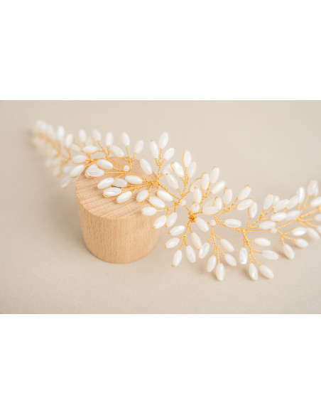Bandeau mariée en nacre doré ou argenté - Les Perles de la Bastide - Comptoir Doré