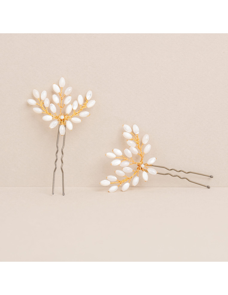 Grand pic à chignon mariée nacre doré ou argenté - Les Perles de la Bastide - Comptoir Doré