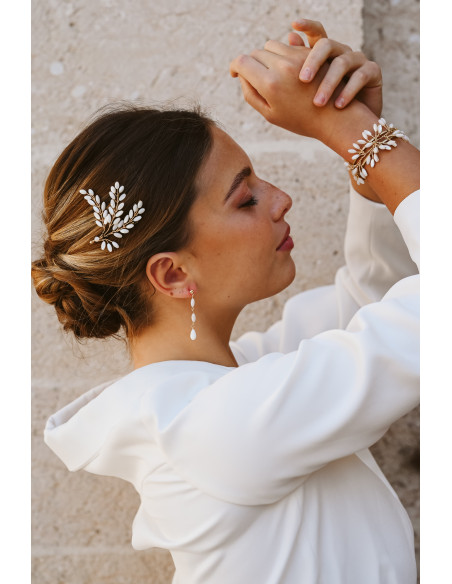 Boucles d'oreilles mariée Capucine longues – Nacre & porcelaine - Les Perles de la Bastide - Comptoir Doré