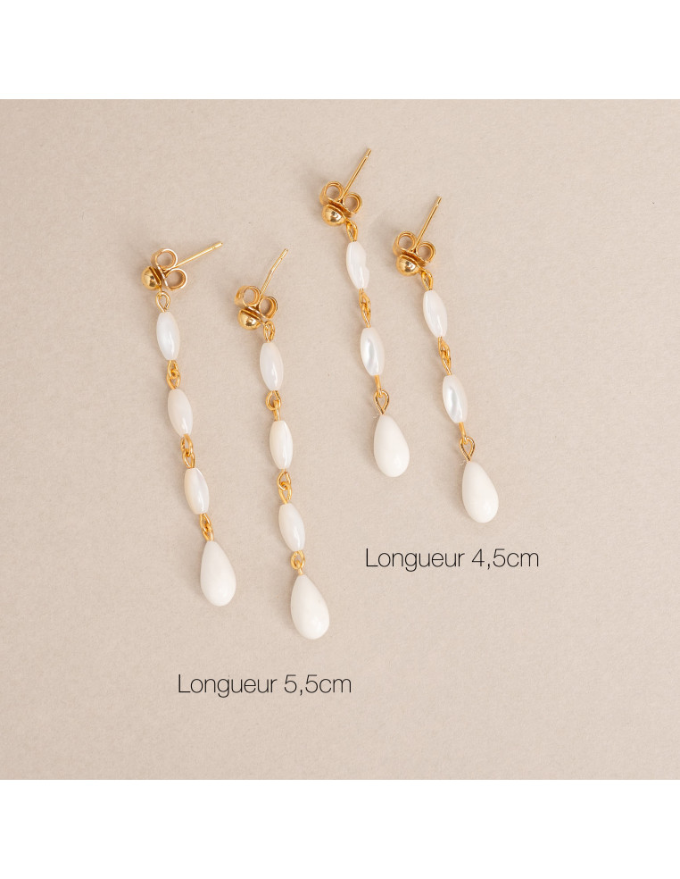 Boucles d'oreilles mariée Capucine longues – Nacre & porcelaine - Les Perles de la Bastide - Comptoir Doré