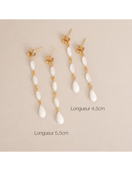 Boucles d'oreilles mariée Capucine longues – Nacre & porcelaine - Les Perles de la Bastide - Comptoir Doré
