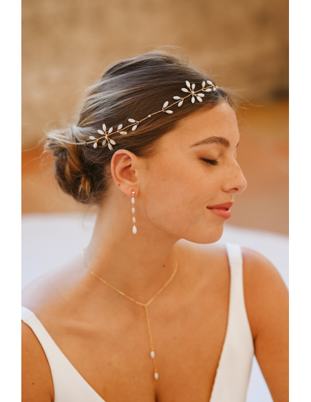 Boucles d'oreilles mariée Capucine longues – Nacre & porcelaine - Les Perles de la Bastide - Comptoir Doré