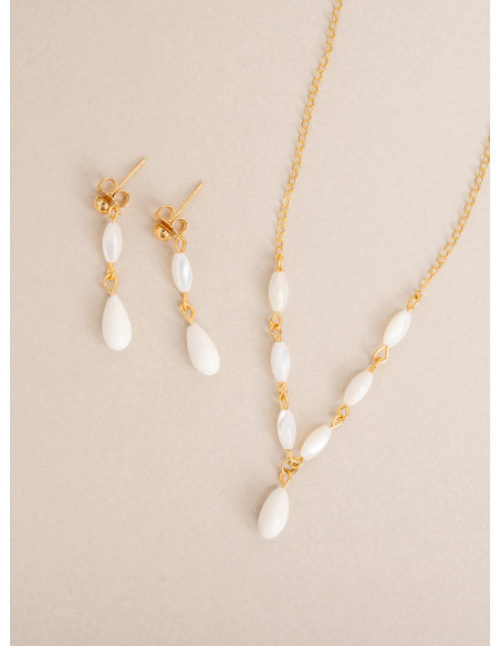 Collier mariée Capucine – Nacre & porcelaine  froide - Les Perles de la Bastide - Comptoir Doré