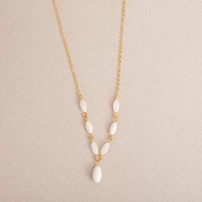 Collier mariée Capucine – Nacre & porcelaine  froide - Les Perles de la Bastide - Comptoir Doré