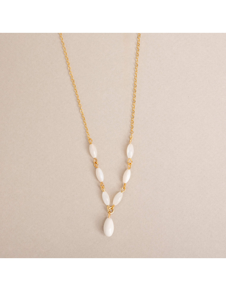 Collier mariée Capucine – Nacre & porcelaine  froide - Les Perles de la Bastide - Comptoir Doré