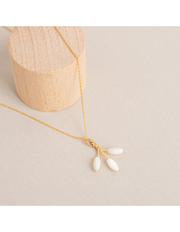 Collier pendentif mariée Capucine – Nacre & porcelaine  froide - Les Perles de la Bastide - Comptoir Doré