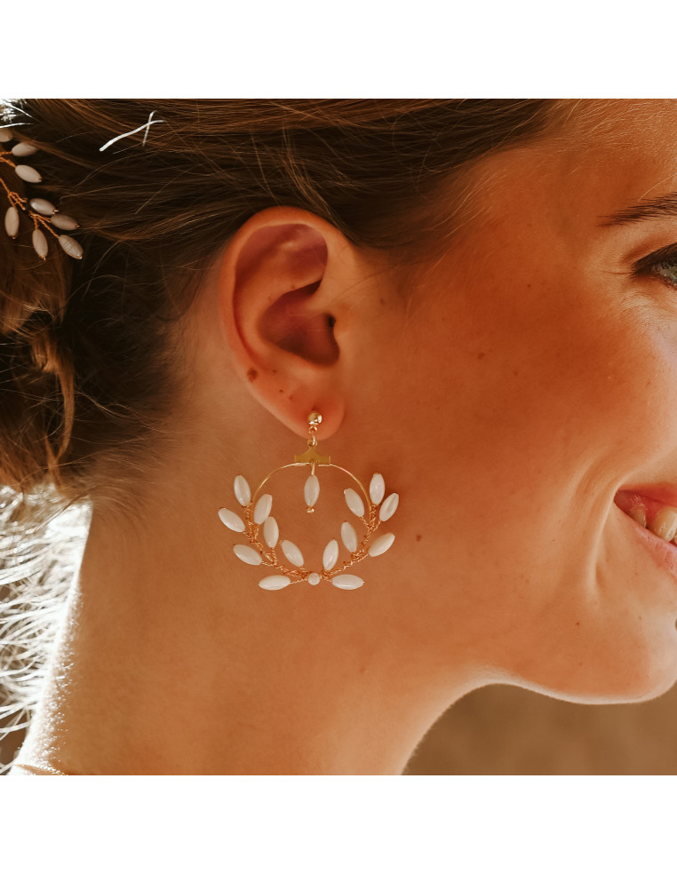 Créoles mariée perles de nacre Demeter – Les Perles de la Bastide - Comptoir Doré