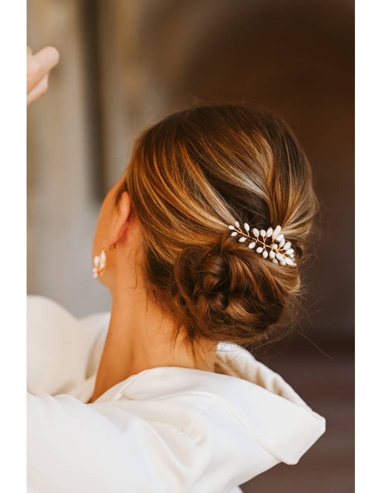 Petit accessoire cheveux mariée en nacre Demeter - Les Perles de la Bastide - Comptoir Doré