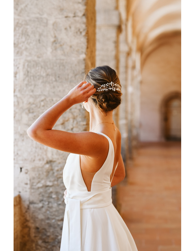 Grand Accessoire cheveux mariée Demeter nacre - Les Perles de la Bastide - Comptoir Doré