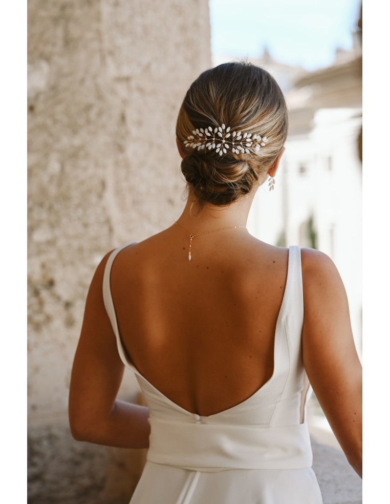 Grand Accessoire cheveux mariée Demeter nacre - Les Perles de la Bastide - Comptoir Doré