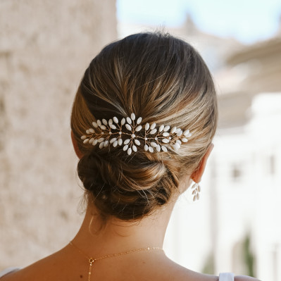 Grand Accessoire cheveux mariée Demeter nacre - Les Perles de la Bastide - Comptoir Doré 2