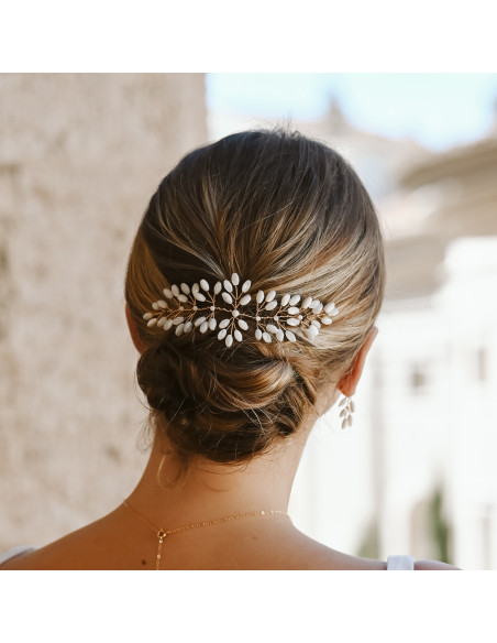 Grand Accessoire cheveux mariée Demeter nacre - Les Perles de la Bastide - Comptoir Doré