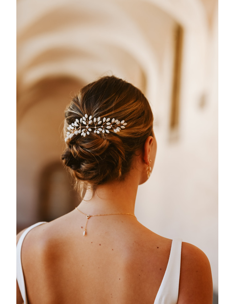 Grand Accessoire cheveux mariée Demeter nacre - Les Perles de la Bastide - Comptoir Doré