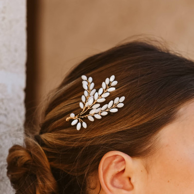 Grande pince cheveux mariée nacre Demeter - Les Perles de la Bastide - Comptoir Doré 2