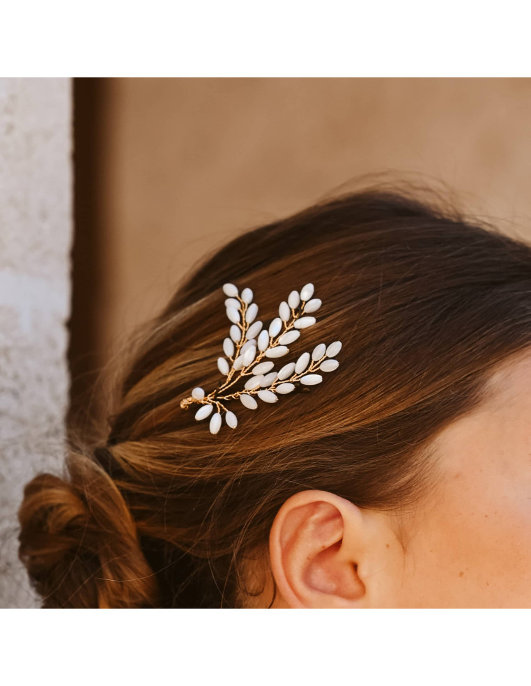Grande pince cheveux mariée nacre Demeter - Les Perles de la Bastide - Comptoir Doré