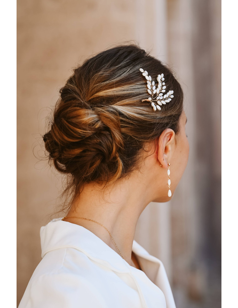 Grande pince cheveux mariée nacre Demeter - Les Perles de la Bastide - Comptoir Doré
