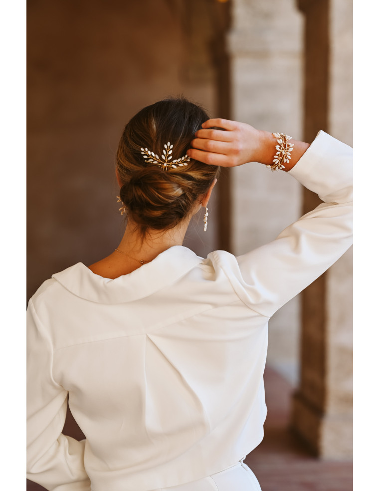 Peigne 3 branches mariée perles de nacre - Les Perles de la Bastide - Comptoir Doré