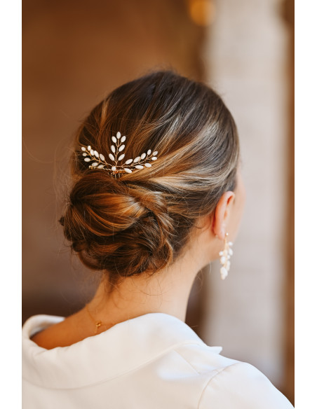 Peigne 3 branches mariée perles de nacre - Les Perles de la Bastide - Comptoir Doré