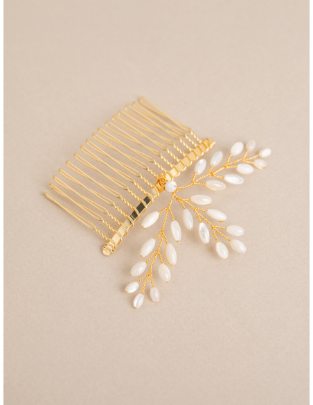 Peigne 3 branches mariée perles de nacre - Les Perles de la Bastide - Comptoir Doré