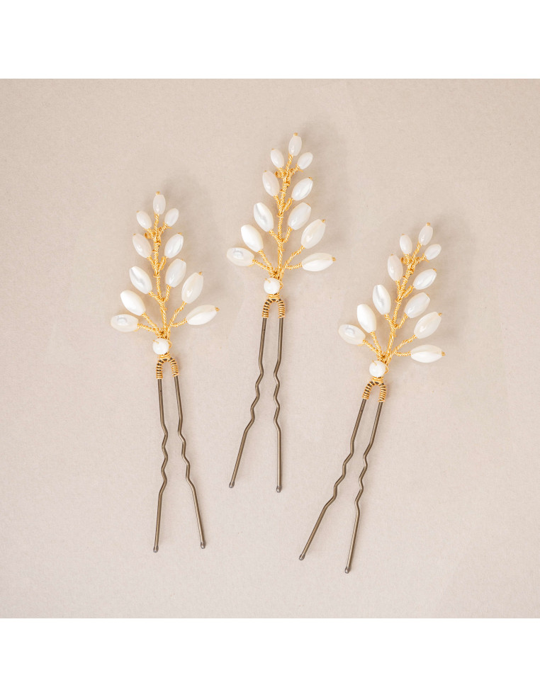 Épingles pics à cheveux mariée nacre Demeter - Les Perles de la Bastide - Comptoir Doré