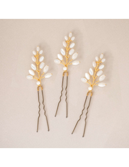Épingles pics à cheveux mariée nacre Demeter - Les Perles de la Bastide - Comptoir Doré