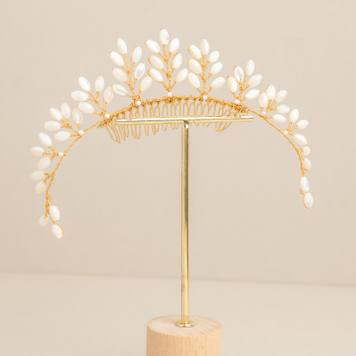 Grande tiare Demeter – Diadème mariée en nacre - Les Perles de la Bastide - Comptoir Doré 2