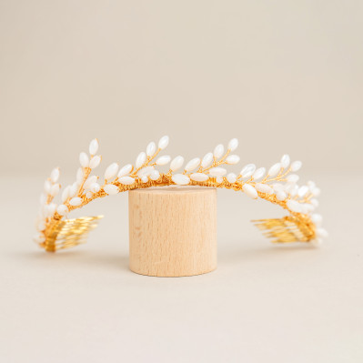 Tiare Demeter – Diadème mariée en nacre - Les Perles de la Bastide - Comptoir Doré 2