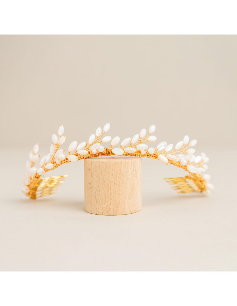 Tiare Demeter – Diadème mariée en nacre - Les Perles de la Bastide - Comptoir Doré